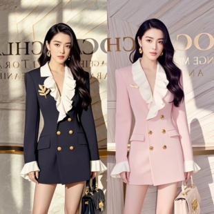 新款气场强大轻奢女装小个子法式高级感气质长袖职业西装连衣裙秋