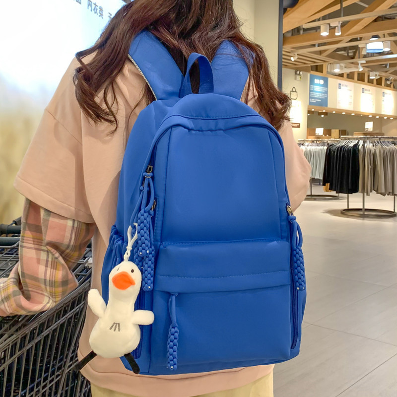 洋气克莱因蓝色双肩包女孩学生中学高中休闲书包大容量大学生背包