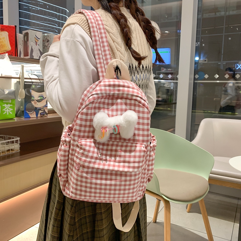 休闲女双肩包格子文艺小背包