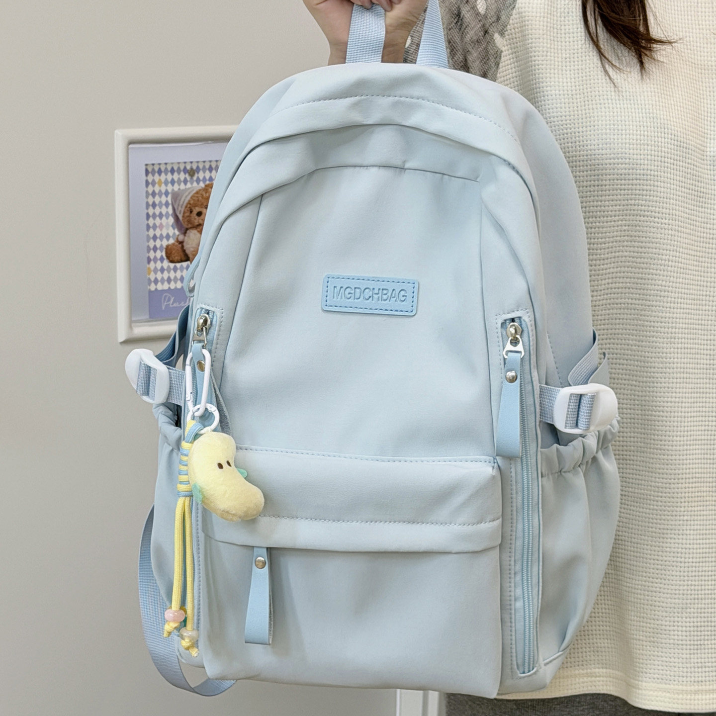 ins风纯色小学生大号书包女简约休闲初中生高中生双肩包旅游背包