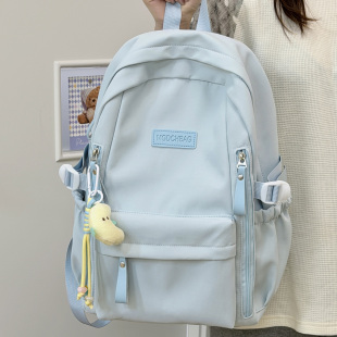 ins风纯色小学生大号书包女简约休闲初中生高中生双肩包旅游背包