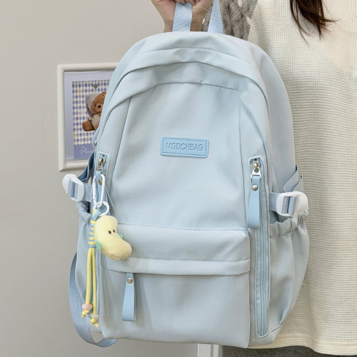 ins风简约纯色女学生双肩书包