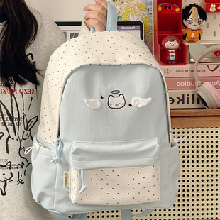 日系可爱翅膀猫咪双肩包撞色小清新学生书包初高中休闲旅行背包