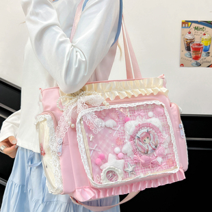 日系小清新二次元吧唧痛包可爱小学生初中生斜挎包女孩补课单肩包