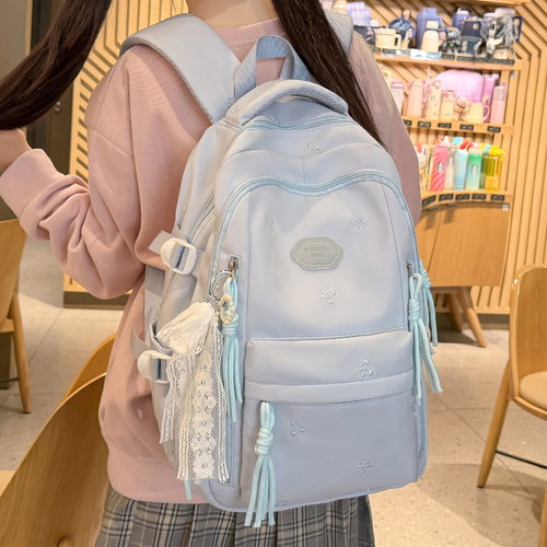 高颜值多层蝴蝶结刺绣女双肩包