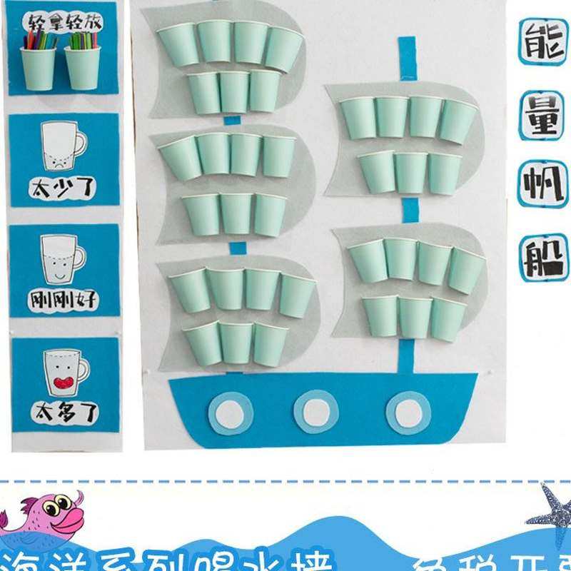 幼儿园班级教室环境海洋风环创喝水墙主题墙环创手工自制墙面装饰