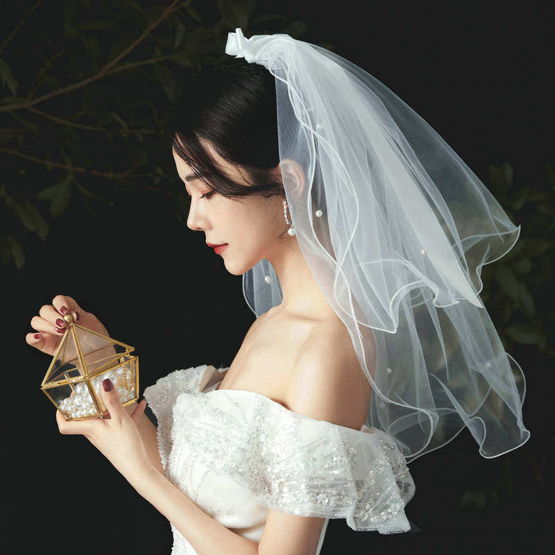 森系仙美大气白纱新娘主婚纱头饰2022年新款高级感头纱皇冠三件套