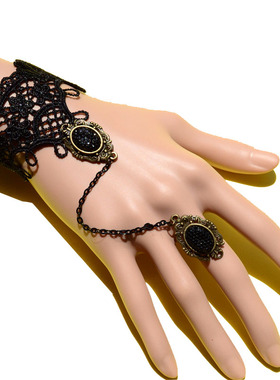 雕花蕾丝黑宝石复古戒指手链手环