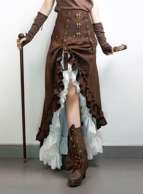 蒸汽大陆 steampunk蒸汽朋克维多利亚风白雪纺多层复古高腰长半裙