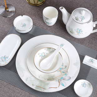 中式酒店摆台餐具套装餐厅会所饭店包厢公司单位陶瓷碗碟商用定制