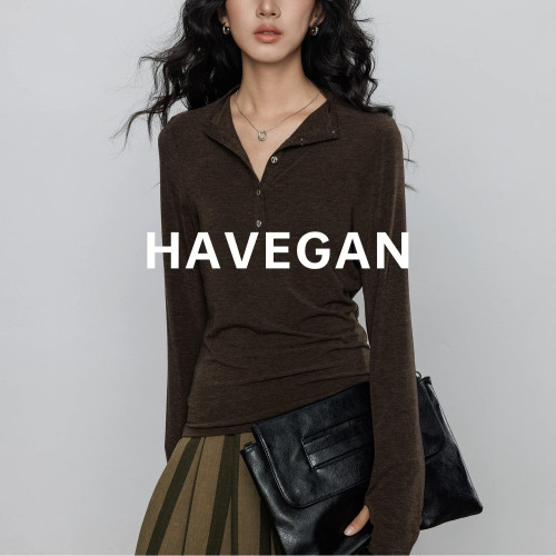 与间HAVEGAN/天丝羊毛长袖打底衫女2026新款亨利领修身弹力上衣