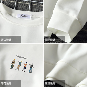 T4043-P25 人物印花帅气百搭长袖t恤男大码胖子卫衣薄外套图片
