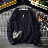 TX3013-P25猫咪卡通印花长袖t恤加肥加大码男胖子打底衫，男装T恤，电商A040A