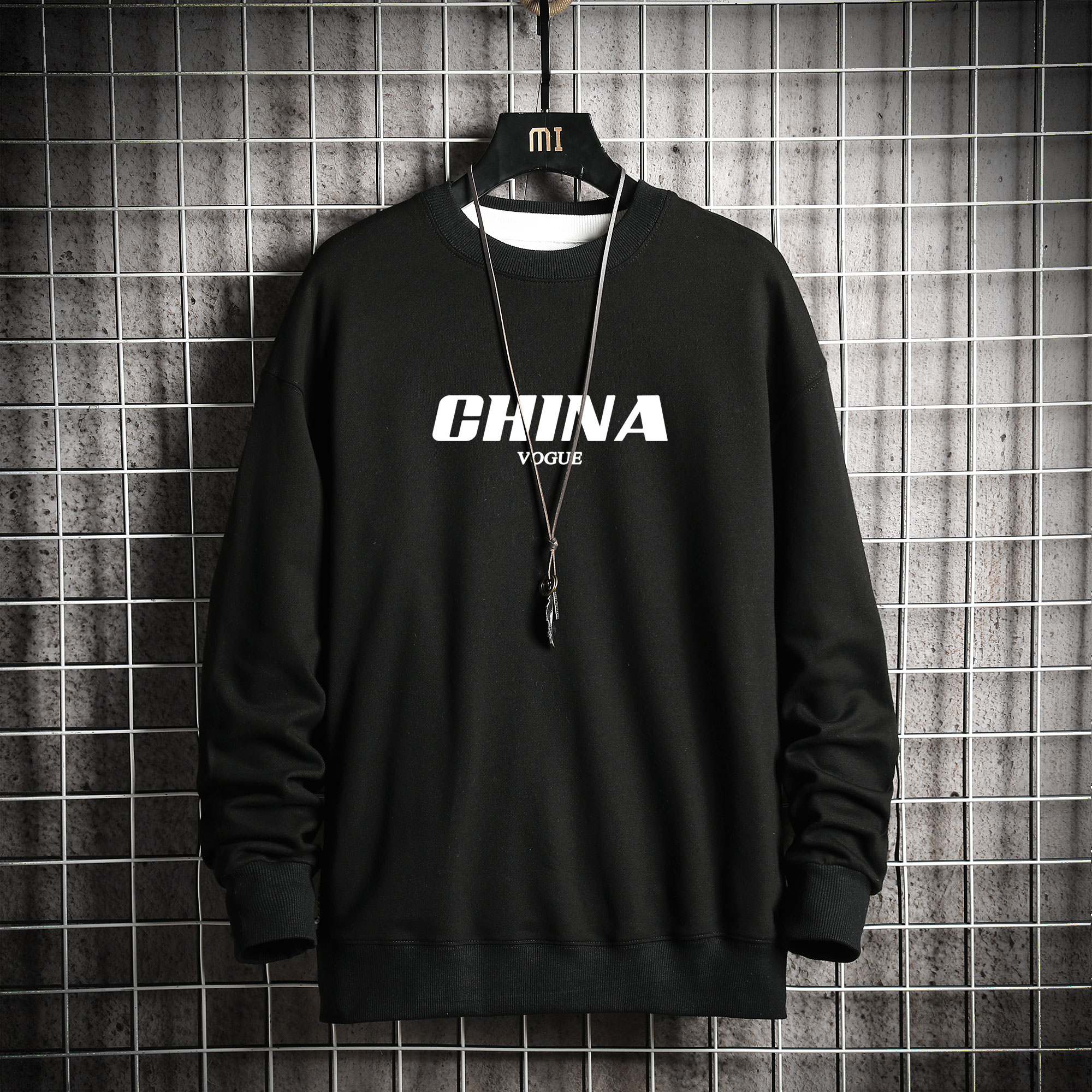 S6001-P35 china字母印花圆领套头卫衣男胖人大码棒球服外套图片