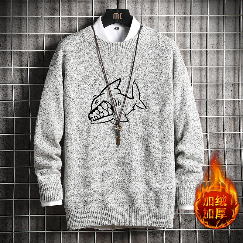 M19041加绒款-P65秋冬季加厚加绒毛衣男大码宽松休闲针织衫外套，男装针织衫/毛衣，电商A040A