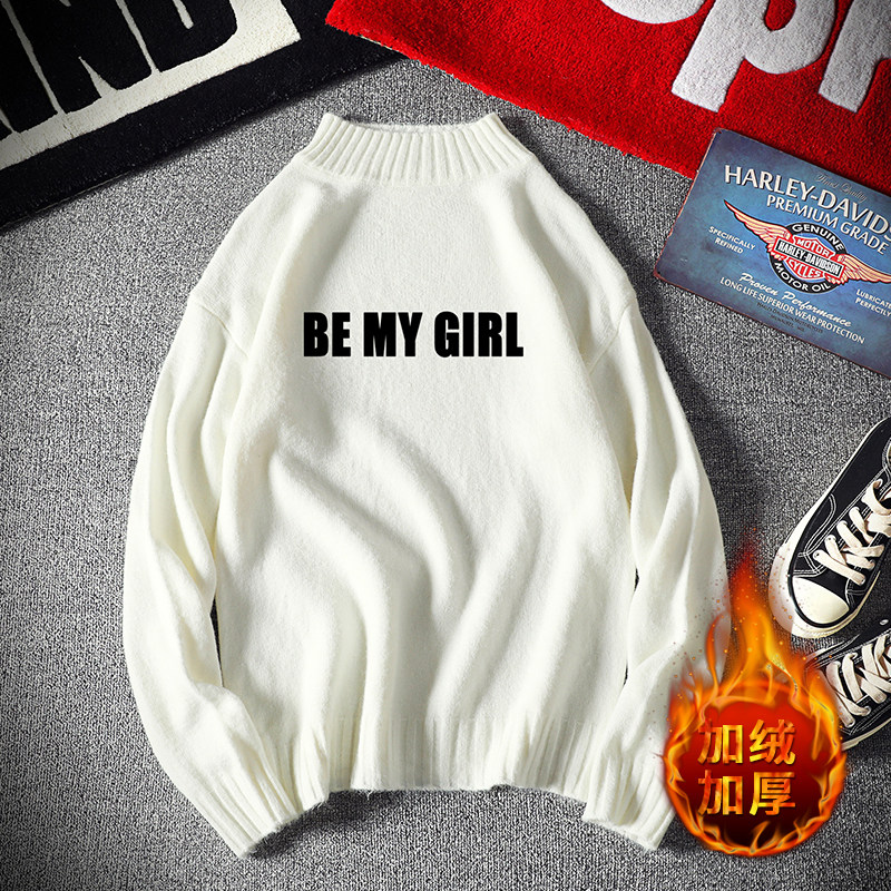 M18004加绒款-P65秋冬季半高领毛衣男宽松加绒加厚针织衫，男装针织衫/毛衣，电商A040A