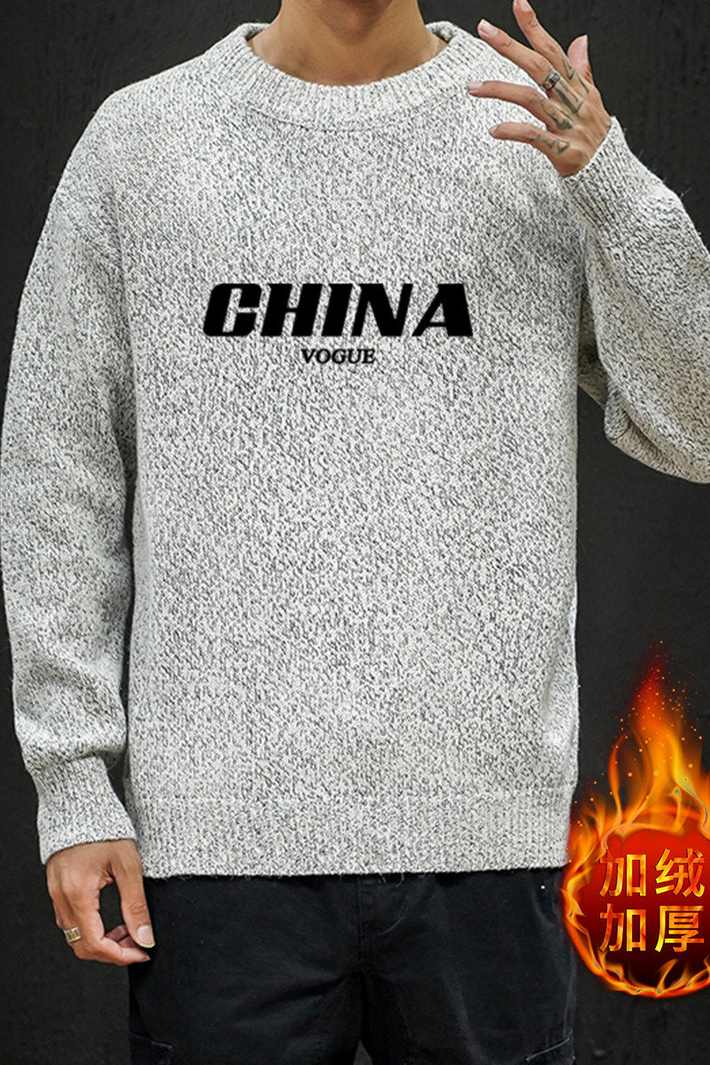 M19001加绒款-P65秋冬季加厚加绒毛衣男大码宽松休闲针织衫外套,男装针织衫/毛衣,电商A040A