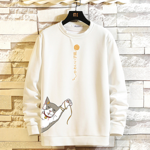 T4013-P25 猫咪卡通印花长袖t恤男青少年胖子大码套头卫衣上衣图片
