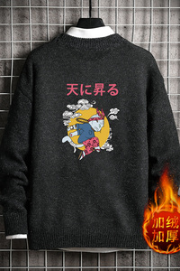 M19012加绒款-P65秋冬季加厚加绒毛衣男大码宽松休闲针织衫外套图片