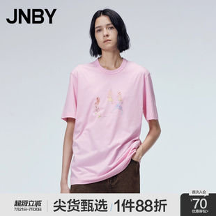 江南布衣T恤女插画印花圆领短袖 JNBY 断码 通勤简约宽松 清仓
