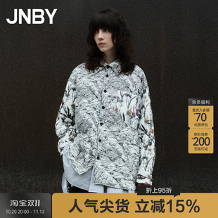 JNBY/江南布衣秋冬印花羽绒服女中长款宽松休闲通勤外套5N0C15070
