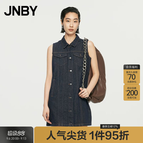JNBY/江南布衣春秋牛仔连衣裙女无袖翻领复古气质通勤5O7G11180