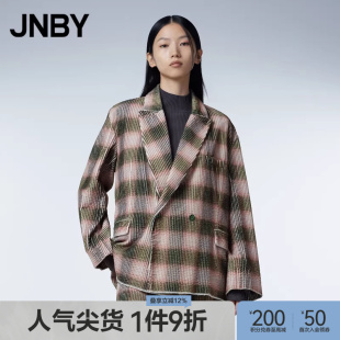 JNBY 西装 外套女气质感宽松休闲长款 格纹西服通勤 江南布衣春秋季