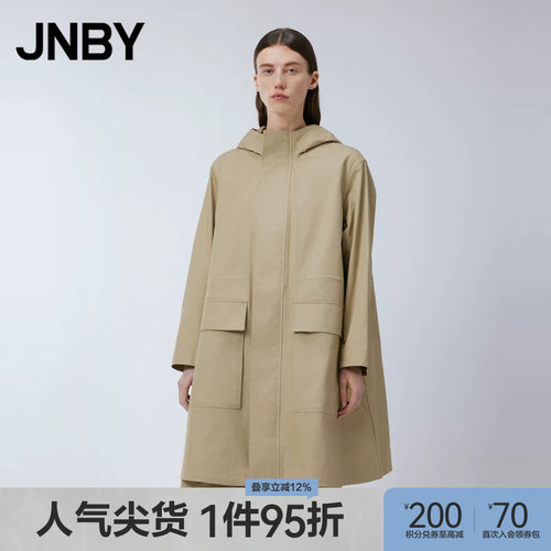 连帽H型纯色外套休闲通勤风衣