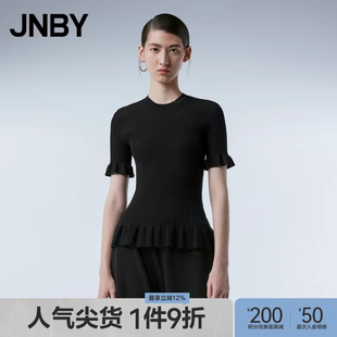 柔软气质通勤褶皱短袖 JNBY 弹力修身 套头针织衫 江南布衣春季 女装