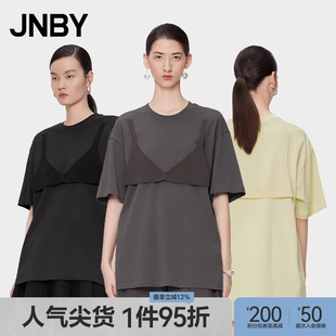 T恤拼接挺阔宽松圆领短袖 简约通勤女5O5114410 江南布衣夏季 JNBY