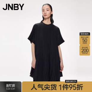 简约黑色百褶裙 宽松圆领短袖 JNBY 江南布衣折扣春夏连衣裙女夏季