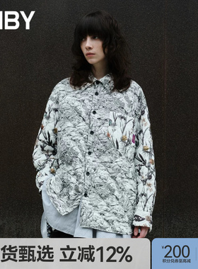 JNBY/江南布衣秋冬印花羽绒服女中长款宽松休闲通勤外套5N0C15070