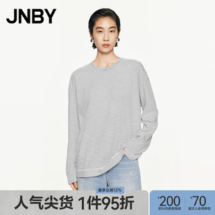 【断码清仓】JNBY/江南布衣春秋T恤棉质宽松圆领条纹简约设计感