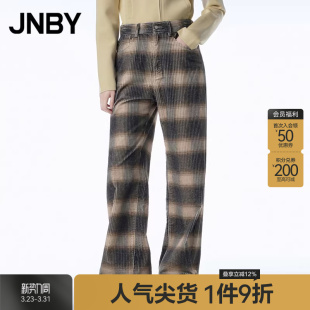 宽松休闲灯芯绒格纹通勤长裤 阔腿裤 女5N8E15400 江南布衣秋季 JNBY