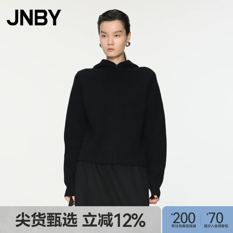 JNBY/江南布衣秋冬牦牛绒连帽针织开衫慵懒短款日常百搭5OA312190