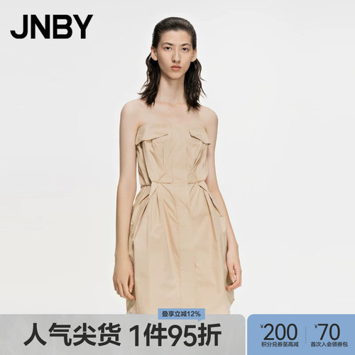 无袖A字简约纯色抹胸连衣裙