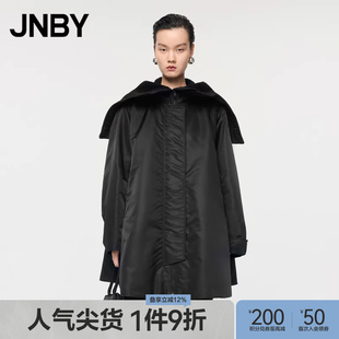 【90白鸭绒】JNBY/江南布衣冬季中长款连帽羽绒服女飞行夹克外套