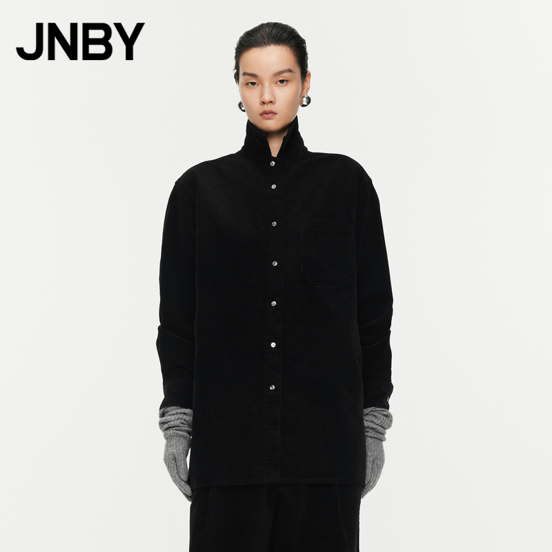 JNBY/江南布衣春秋夹克宽松衬衫领H型中正肩长款单排扣5O8613020