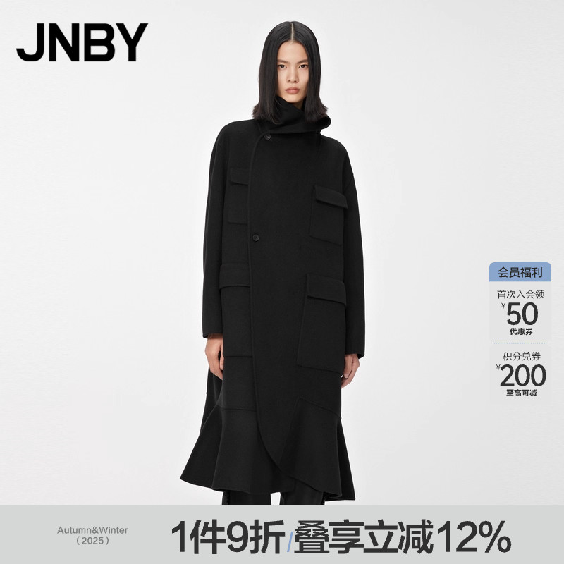 JNBY/江南布衣秋冬双面呢大衣女中长款含羊毛宽松休闲通勤外套女