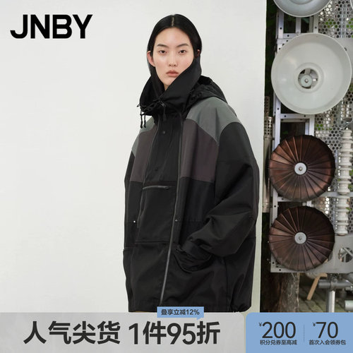 JNBY/江南布衣春秋风衣女立领户外夹克混纺拼接宽松外套5O9911200