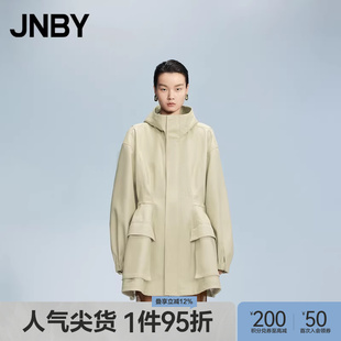JNBY/江南布衣春秋风衣棉质宽松中长款连帽立领外套女5O8910140