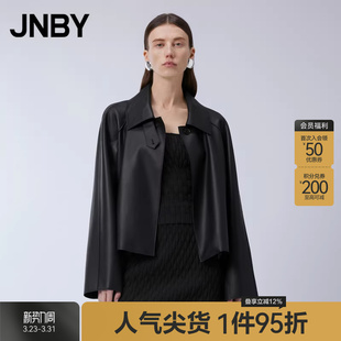 羊皮革皮衣宽松型翻领夹克通勤5O1A11130 女装 JNBY 江南布衣春季