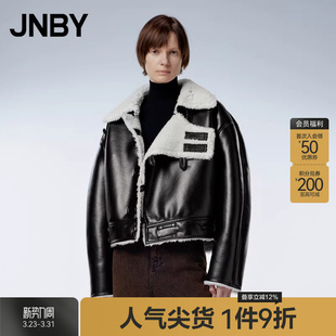 JNBY 江南布衣秋冬仿皮草夹克外套宽松翻领休闲短上衣女5NAA13840