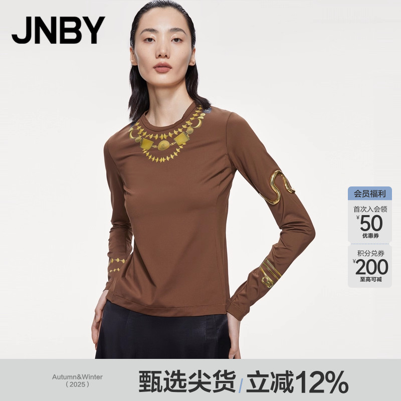 修身上衣圆领印花黑色长袖