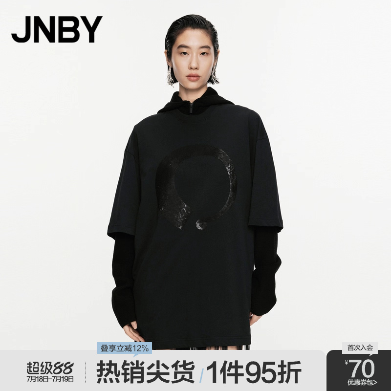 JNBY/江南布衣春秋T恤棉质印花短袖女首饰剪影宽松短袖5O8113540