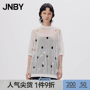 针织衫 外搭镂空波点圆领飘逸悬垂通勤上衣 江南布衣春秋短袖 JNBY