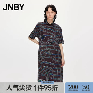 设计感格纹印花衬衫 裙 江南布衣春夏连衣裙女短袖 JNBY