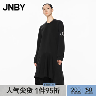 宽松圆领气质通勤中长袖 5N1G13910 江南布衣春秋连衣裙女长款 JNBY