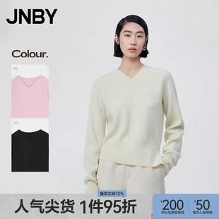 毛针织衫 女绵羊毛混纺套头V领宽松休闲通勤上衣 江南布衣春季 JNBY