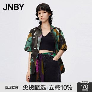 江南布衣折扣秋冬衬衣棉质翻领印花方领碎花五分袖 JNBY 全棉淑女
